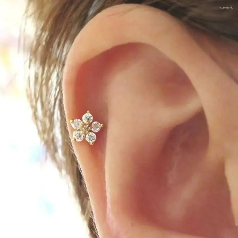 Stud Earrings 2pcs Stainless Steel Zircon Flower Cartilage Earring Tragus Ear Piercing Jewelry