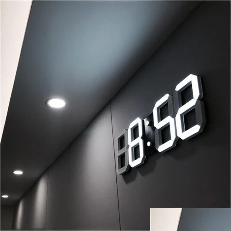벽시계 현대 디자인 3D LED 시계 디지털 알람 홈 거실 사무실 테이블 데스크 밤 나이트 디스플레이 배달 정원 장식 OT4Z3