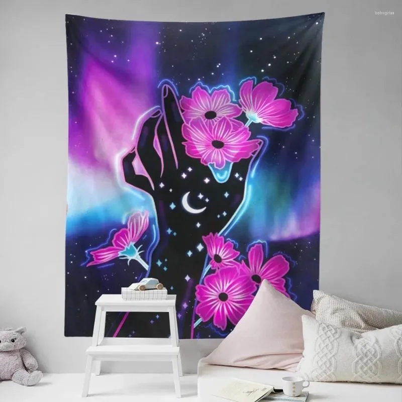 Tapestries Vintage Tapestry Wall Hanging Moon Phase Trippy Aesthetic Room Decor Hand Home Living Flower Boho Art