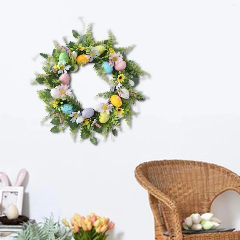 Flores decorativas grinalda de páscoa pendurado guirlanda durável interior 18 Polegada primavera para porta da frente pátio jardim casamento