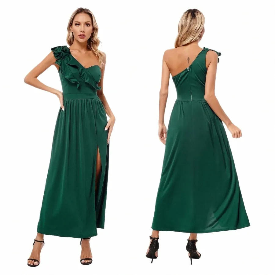 Sleepvel jedno ramię drgawka dr High Talii Side Split Maxi Suknia Elegancka Solid Evening Cocktail Prom Formal Party Dr V5er#