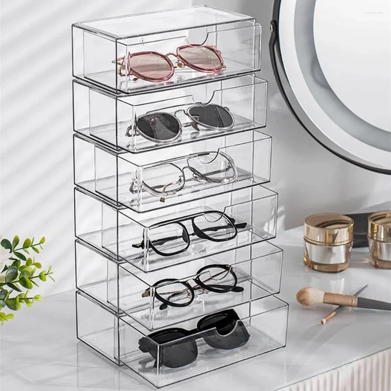 Placas decorativas caso de exibição de óculos gaveta caixa de armazenamento bandeja de jóias portátil óculos de sol organizador