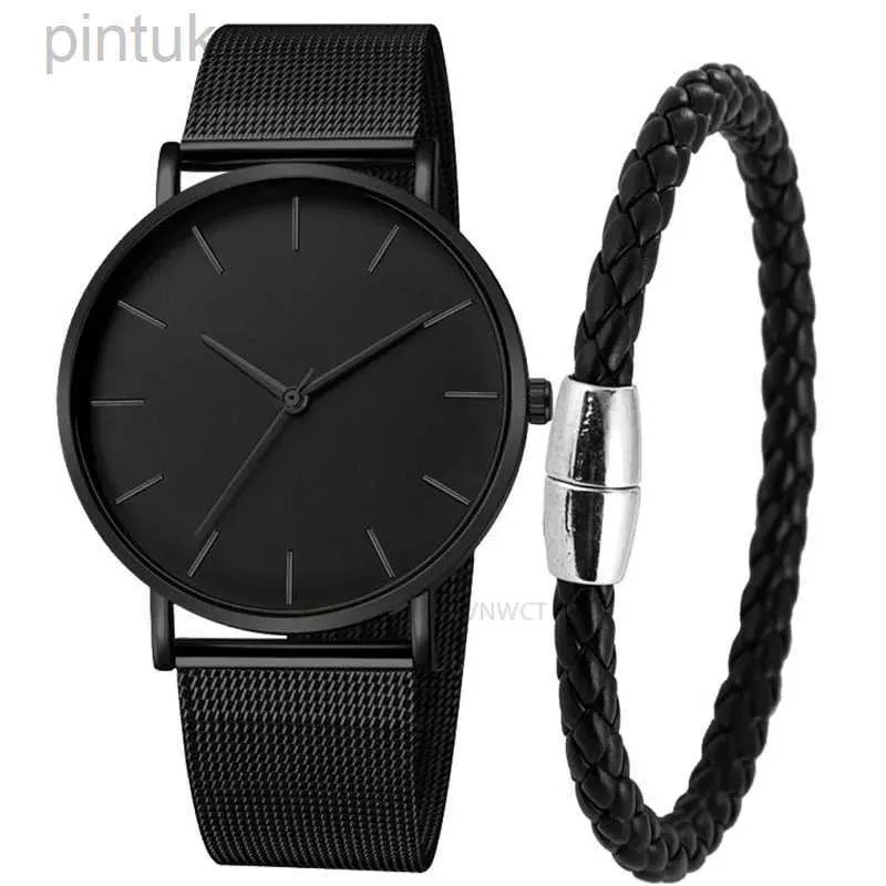 Montres-bracelets Nouveaux hommes montre Bracelet magnétique Ultra mince montre à Quartz hommes mince maille en acier étanche Sport montre noir Relogio Masculino 24329