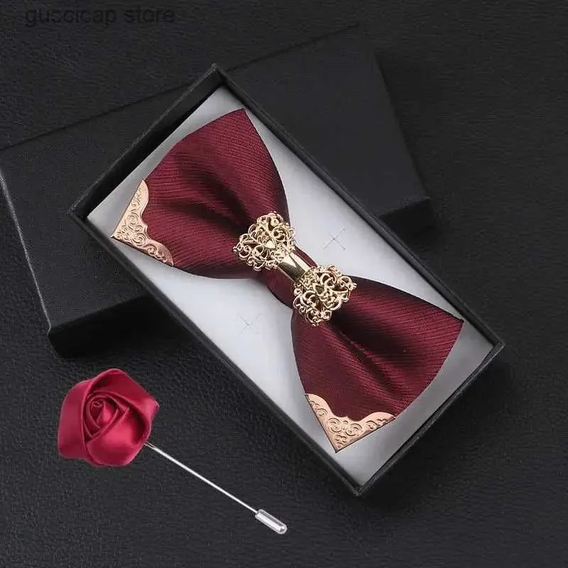 Bow Ties Bow Tie Tie Mens Tie Bow Tie Wedding Metal Metal Butterfly Fashion Groom Frutial Best Man Group Burgundy Butterfly Y240329