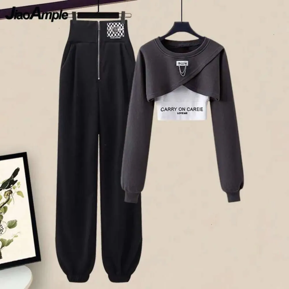 S Mujeres Chándales Otoño Invierno Chándal Conjunto Moda Suéter corto Top Chaleco Pantalones Tres piezas Coreano Elegante Ropa deportiva Traje 24S