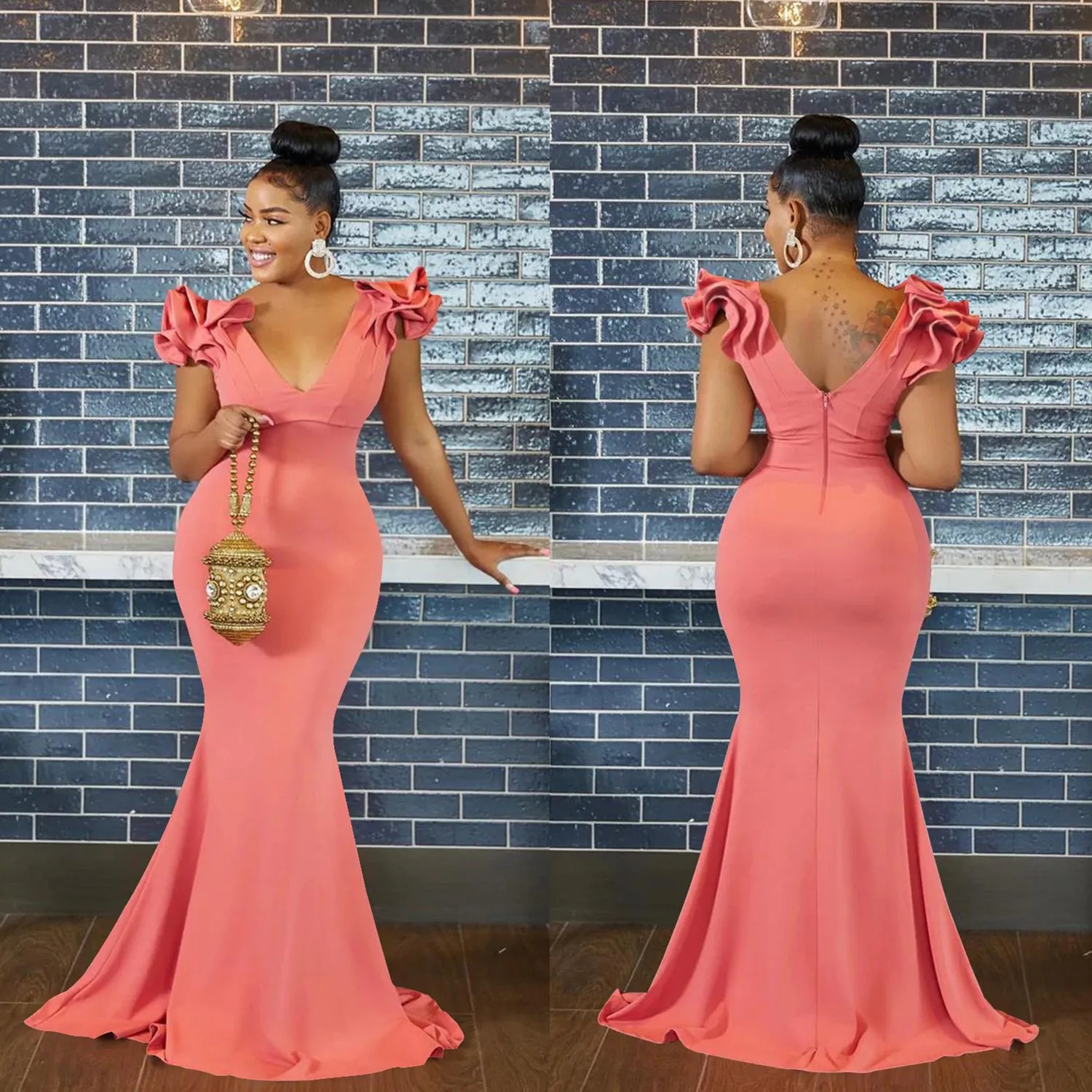 パーティードレス Petal Sleeve Deep V-neck Gown DHgate.com:Deep V Neck Petal Sleeve Maxi Dress for Women