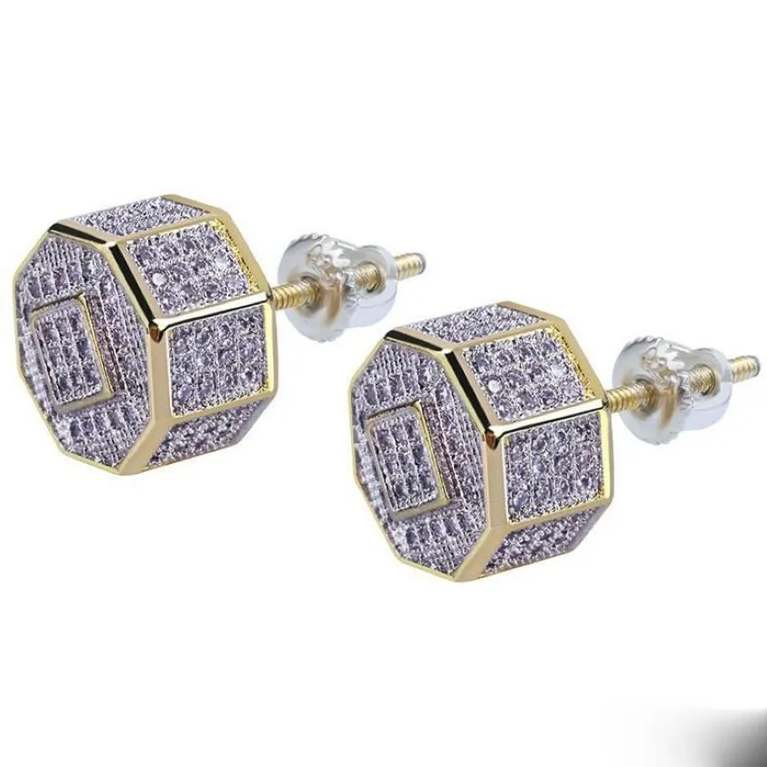 Hip Hop Oorbellen Luxe Kwaliteit Zirkoon Verharde Stud Oorbellen Mode Mannen Vrouwen Goud Kleur Geometrische Oorbellen3354