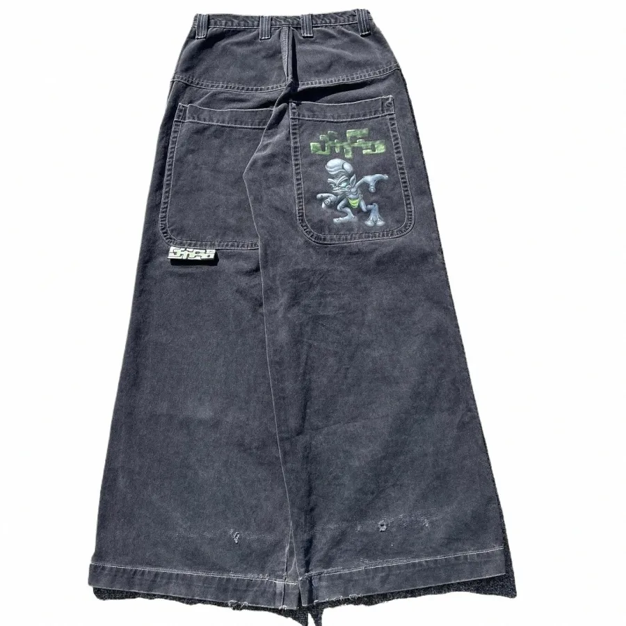 Jnco Hip Hop Baggy Alien Print Jeans Gothique Droite Hommes Large Denim Patns Fi Neutre Streetwear 2024 Rétro Pantalon Décontracté 85ZP #