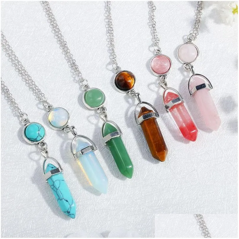 Pendant Necklaces 925 Sier Natural Gemstone Pendants Necklace Opal Rose Quartz Healing Crystals Jewelry For Women Girls Ni0729 Drop De Dh4Ey
