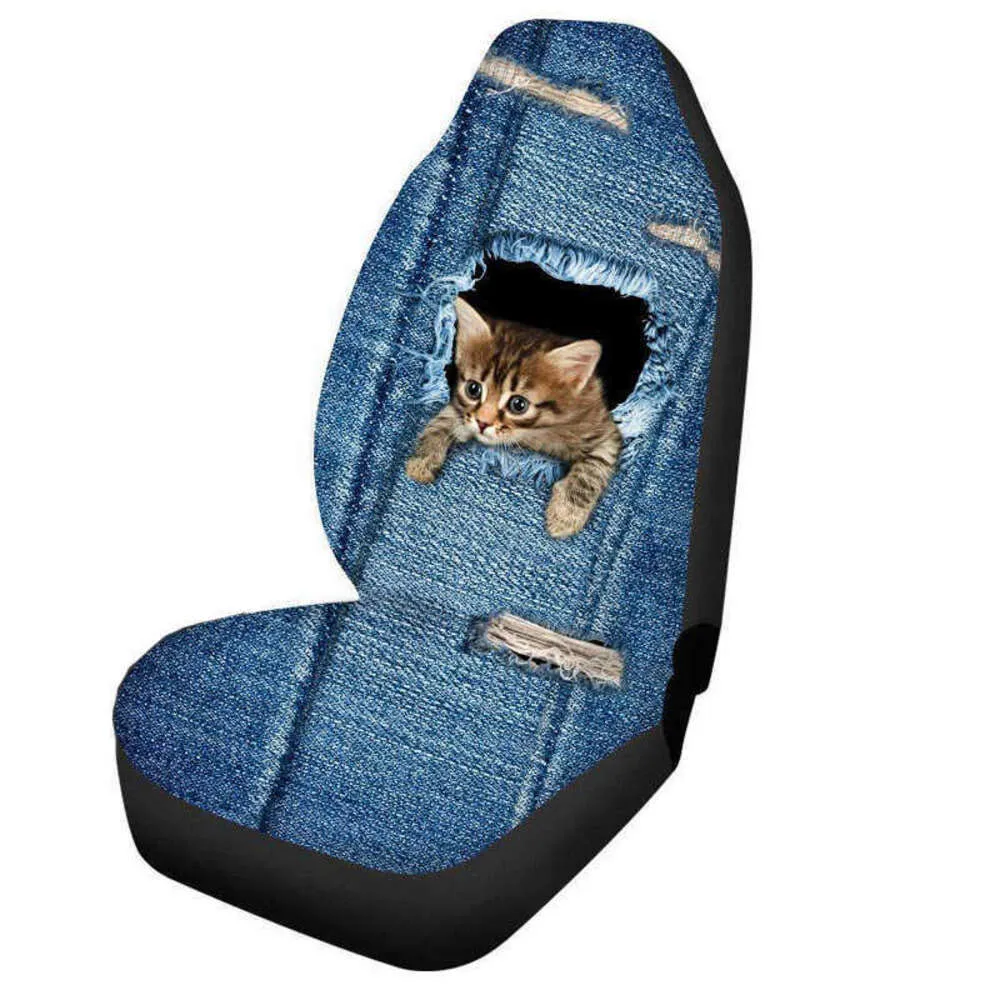 Uppgradera bilstoltäckning Universal Auto Cat Print Seat Case Polyester Fiber Car Seat Cushion Protector Mat Pad Accessories