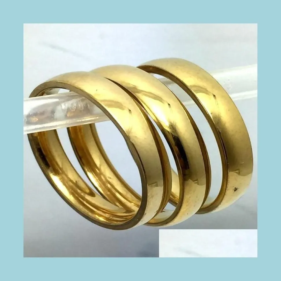 Bandringar Hela 30st 6mm Simple Band Gold 316L Bröllopsengagemang Rostfritt stålringar smycken Finger Ring Comfort Drop Deli300C