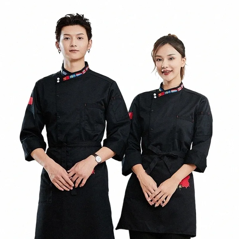 Primavera Chef Uniforme Restaurante Mulheres Cozinha Jaqueta Hotel Mens Cook Roupas Padaria Café Garçom e Bartender Camisa de Trabalho 30qu #