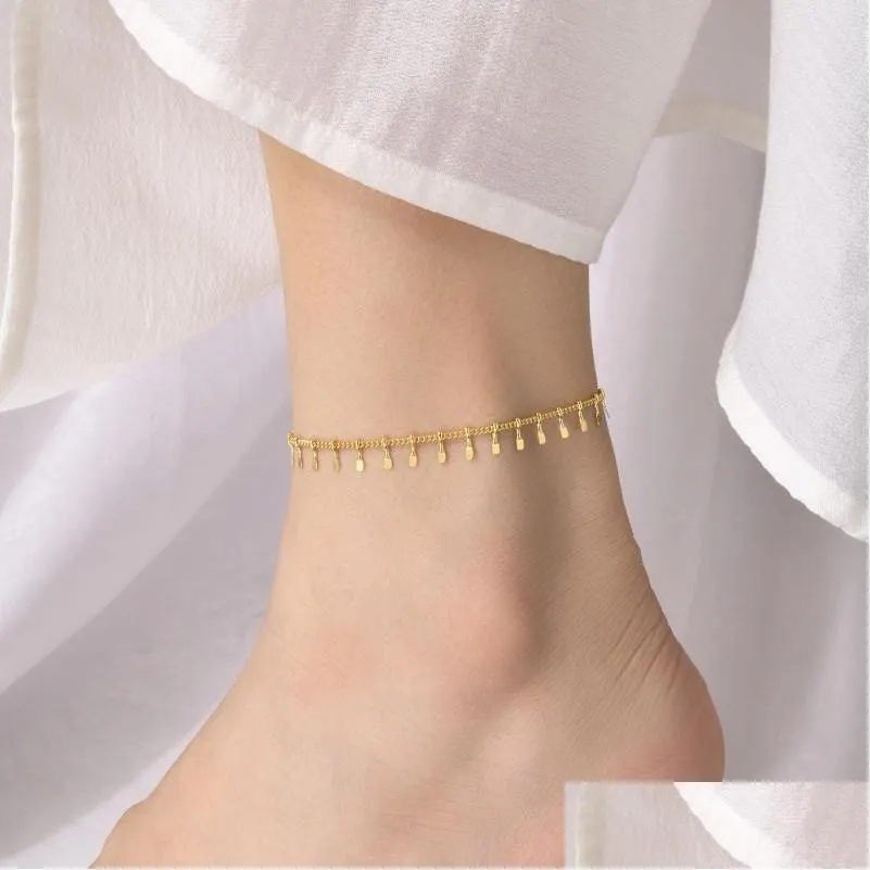 Anklets Korean Style Sweet Geometric Stainless Steel Anklet For Women Elegant Jewelry Bracelets On Foot Leg Beach Casual Chain Gift Dr Otwfb