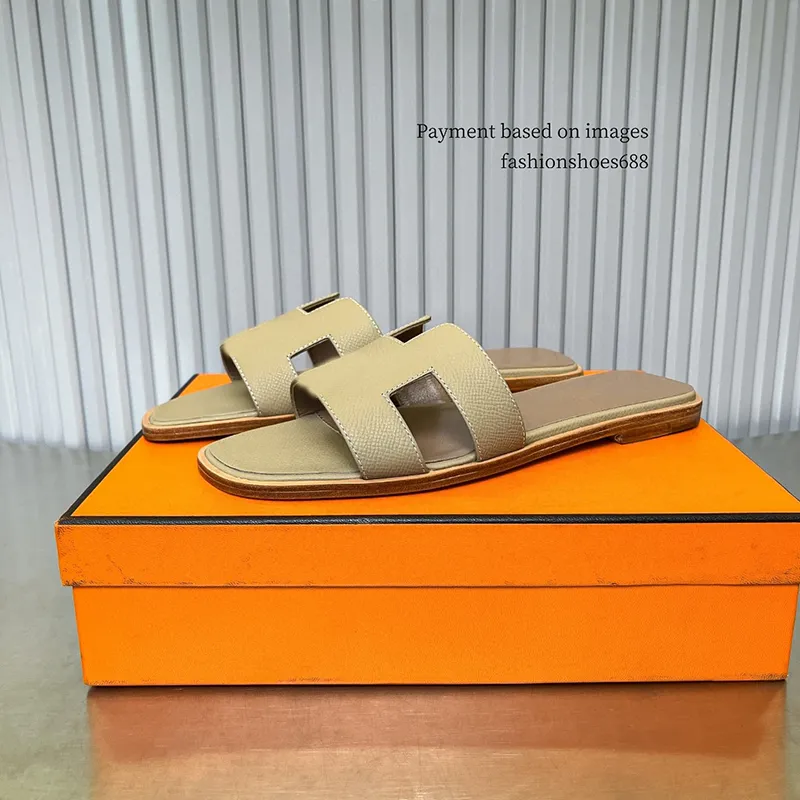 Aprikosenleder-Hausschuhe flache und komfortable Frauenschuhe High-End-Freizeit im Freien im Freien Strandschuhe Sandalen und Hausschuhe luxuriöser Designer Sandalen Größen 35-42 +Box