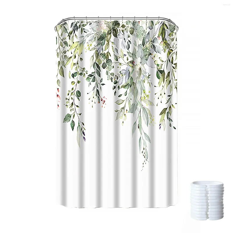 Rideaux de douche Feuilles vertes Plantes avec crochet de type C Rideau Couverture de fenêtre imperméable Accessoires de salle de bain Tissu en polyester Type suspendu