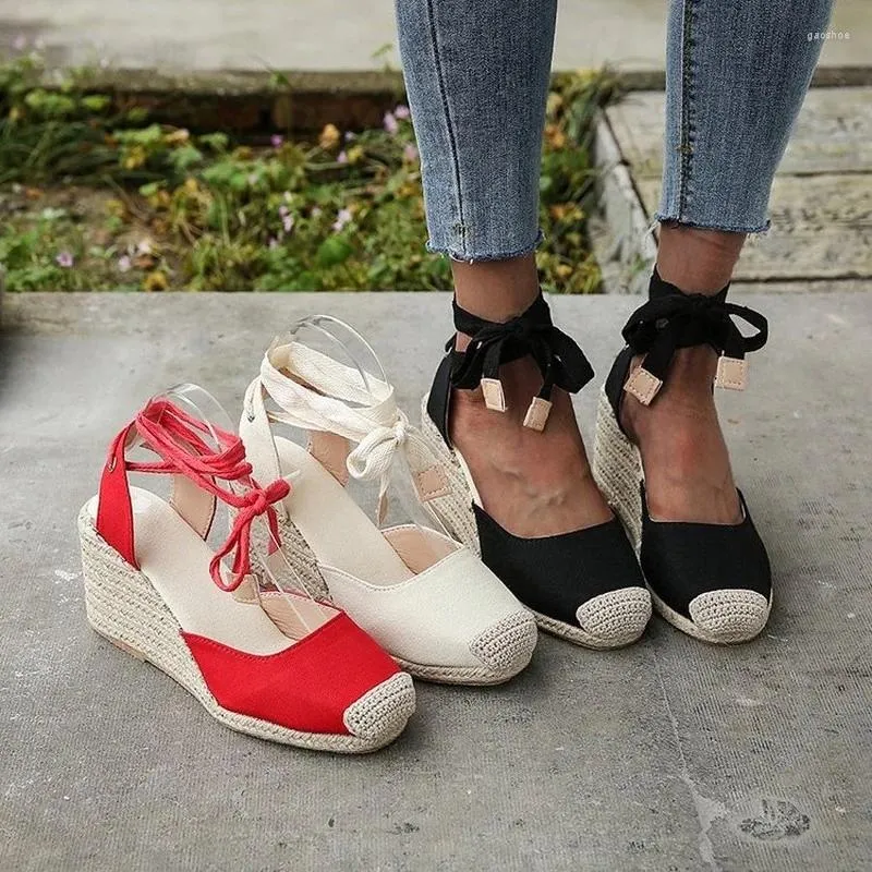 Scarpe eleganti da donna espadrillas sandali con cinturino alla caviglia comode pantofole da donna pompe casual in tela di lino traspirante