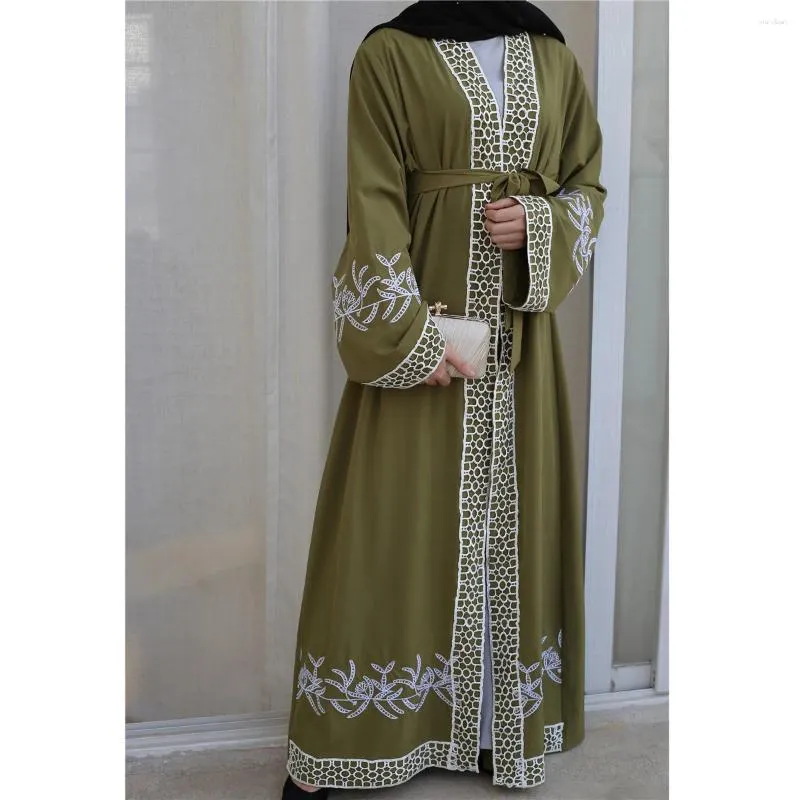 Etniska kläder Kaftan Ramadan Muslim Robe Dubai Luxury Mosaic Lace Brodery Cardigan Dress Eid Abaya Islam Women Long 2024