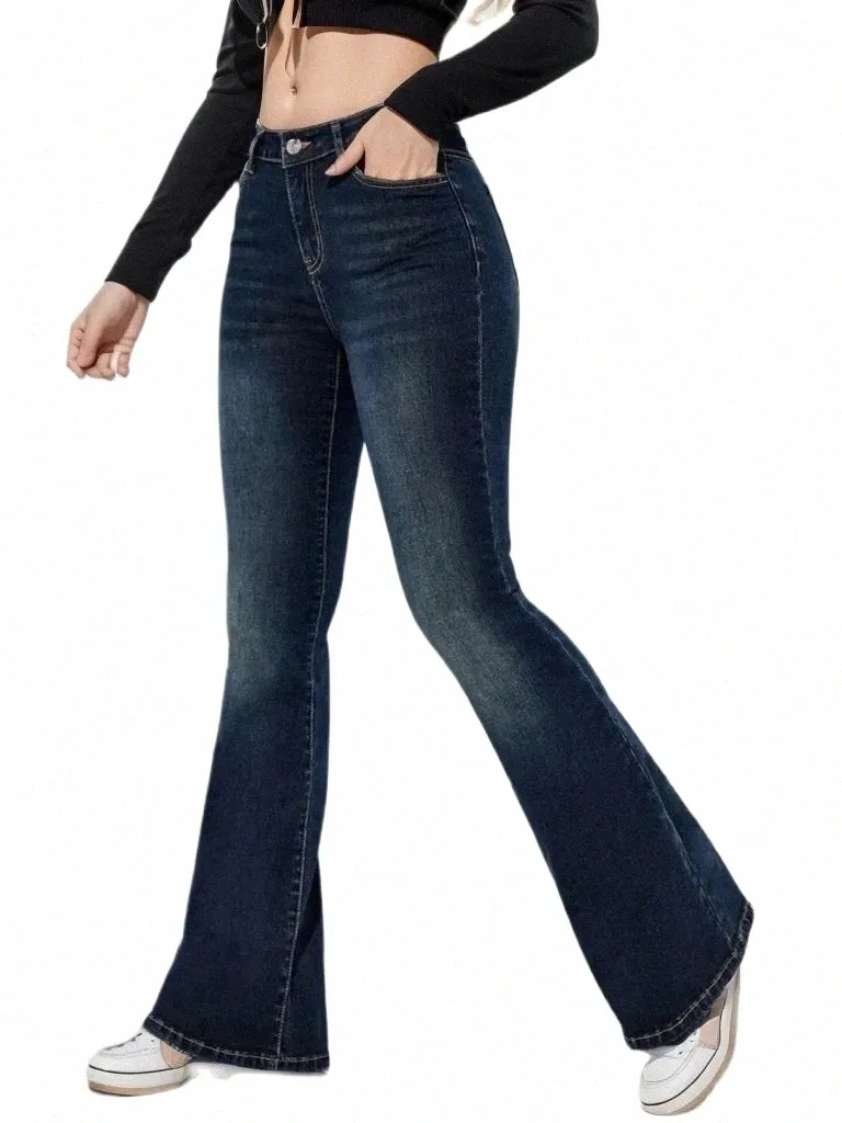 2023 Jesienne i zimowe dżinsy rozciągające się na rozciąganie dla kobiet Fi Slim Denim Flare Pants Casual Ladies Spodni S-2xl K6NP#