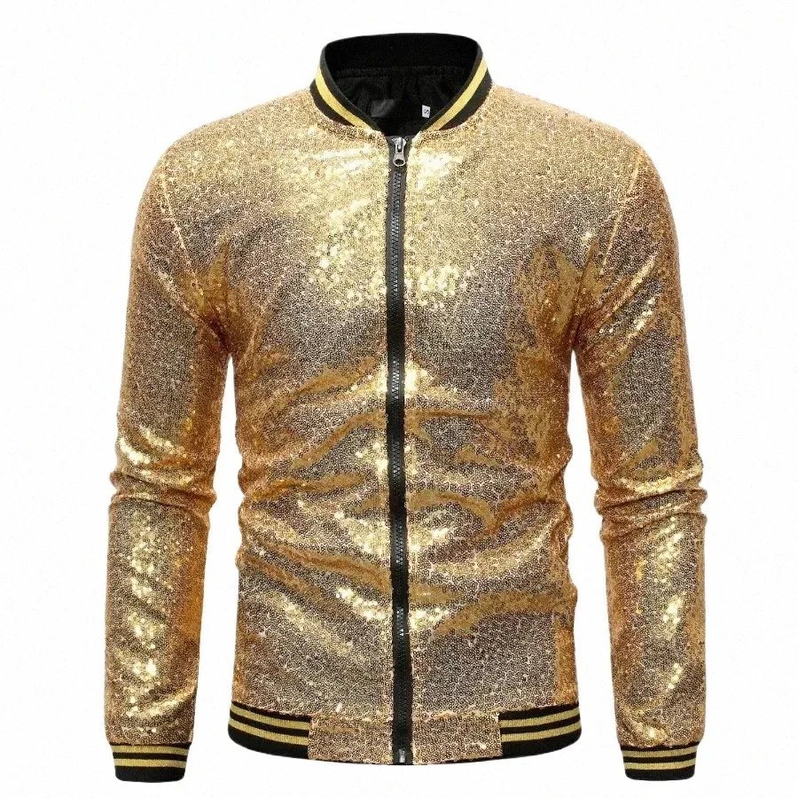 2024 Vestes à paillettes pour hommes Manteaux Shinny Glitter Discothèque Disco DJ Veste de bal Bomber Mâle Jaqueta Masculina Performances Veste A76T #