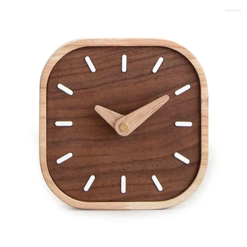 Horloges de table Noyer noir Minimaliste Bureau Horloge Chevet Muet Mini Petit Creative Décoratif