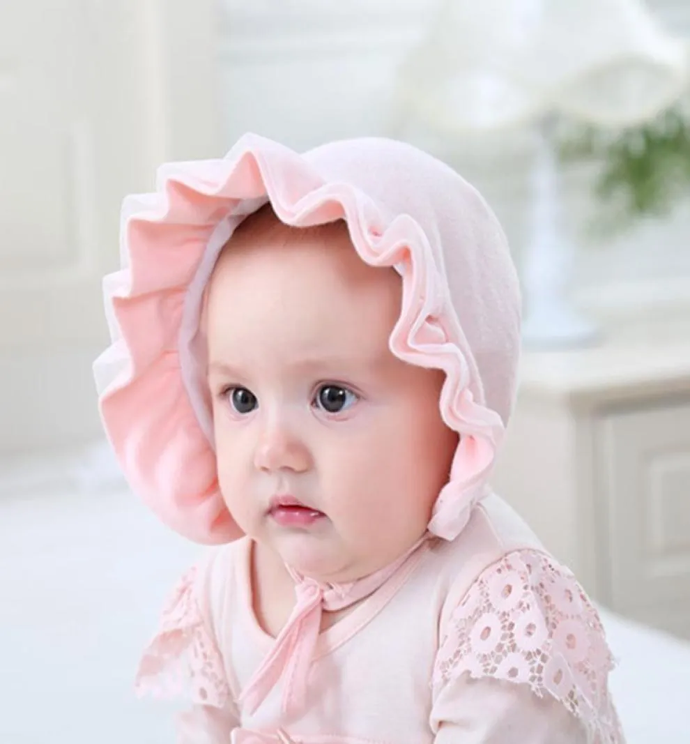 Baby Girl Toddlers Breattable Lacy Bonnet Justerbar bomullshatt Sol Skydd Bred Brim Baby Sun Hat Cotton Beach barn hink1638553