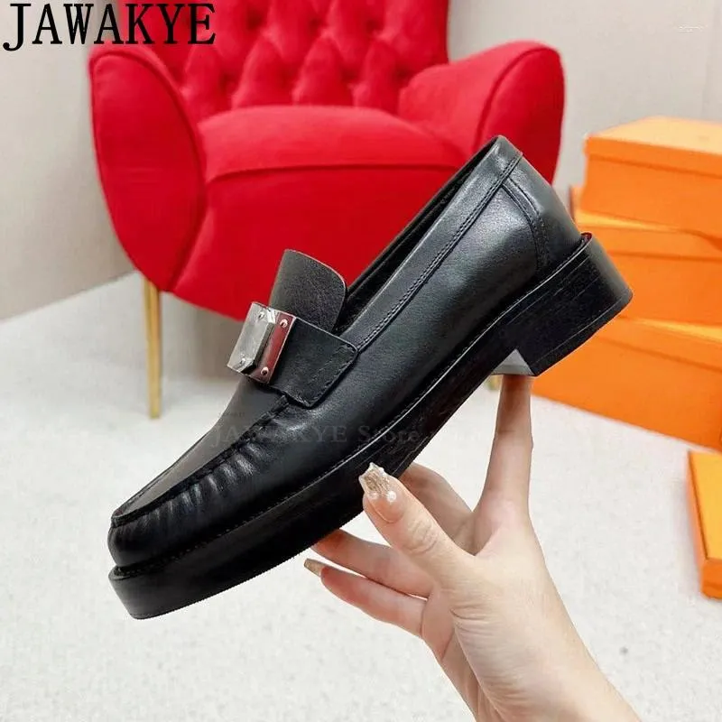 Casual Shoes äkta läderloafer Flat Women Round Toe Runway Slip On Ladies Luxury British-Style Formal Brand Woman