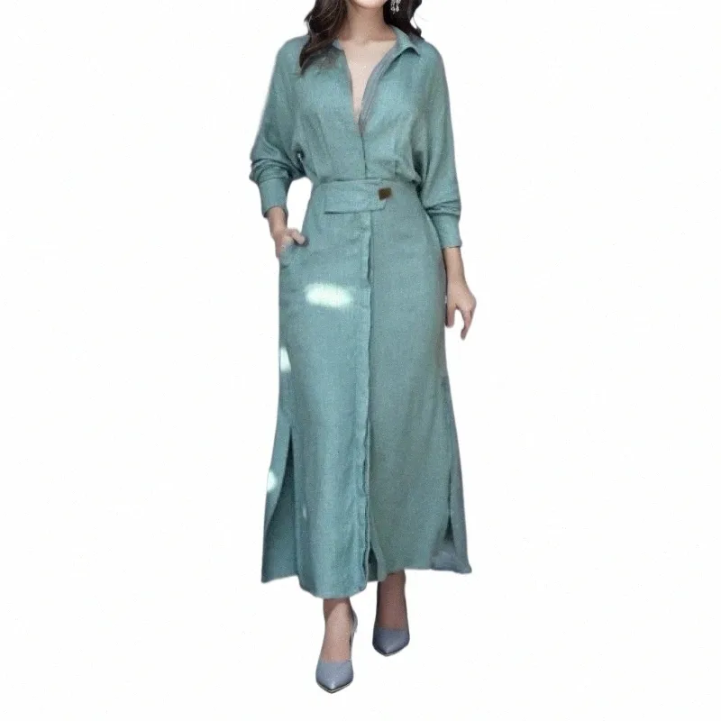 plus Size Women Dr Autumn Solid Casual V Neck Lapel Lg Sleeve Elegant Dr Women Lg Skirt Pocket Lady Streetwear Dres h3Px#