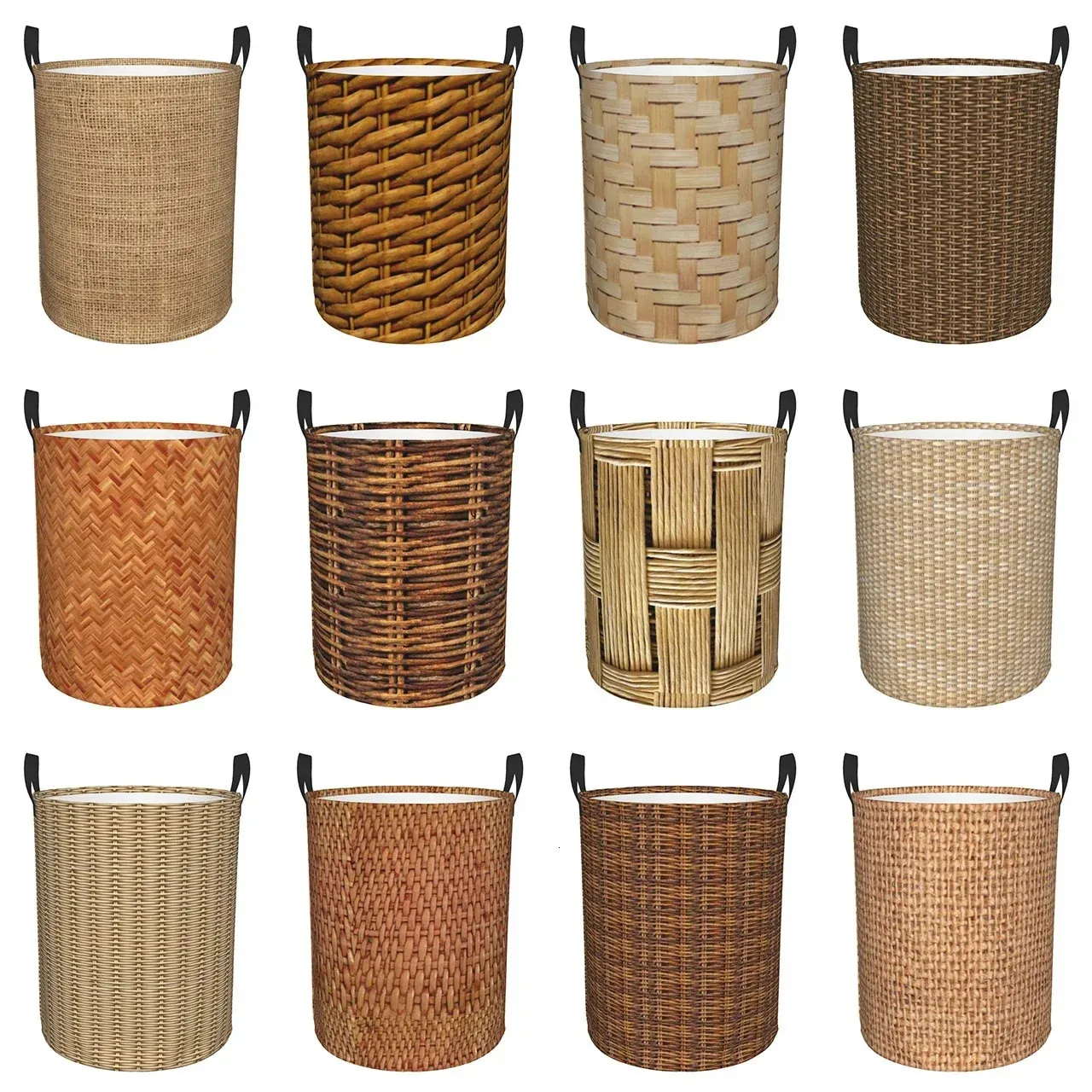 Braided Rattan Wood Wicker Oxford Cloth Laundry Baskets Dirty Clothes Sundries Storage Basket Home Organizer Waterproof Hamper 240319