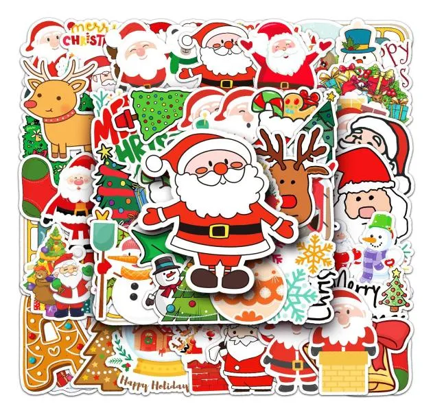 100 stks Kerststickers Leuke Kerstman Sneeuwpop Cartoon Waterdichte Sticker Pack Voor Laptop Diy Koffer Kinderen Speelgoed Venster