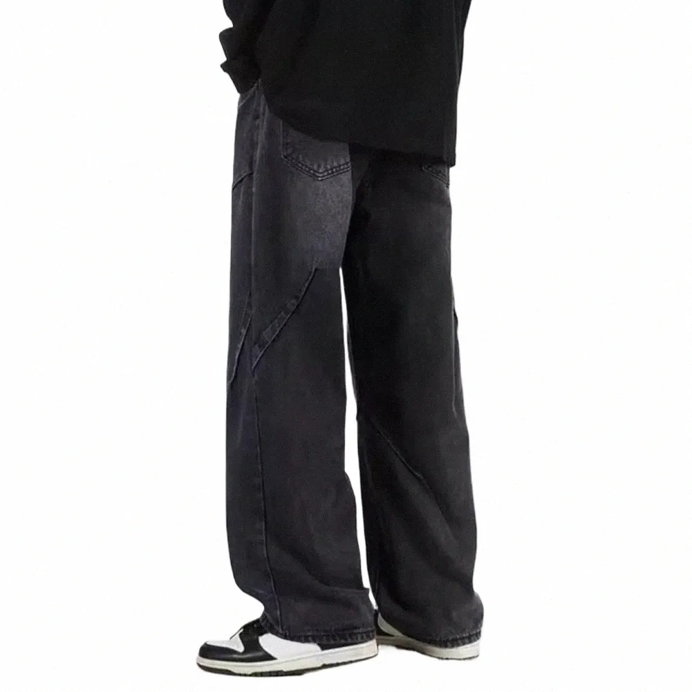 Jeans pour hommes résistants à la déformation Pantalons en denim de style hip hop pour hommes Pantalons baggy taille haute pour femmes Jeans à jambes larges décontractés avec drapé u9kx #