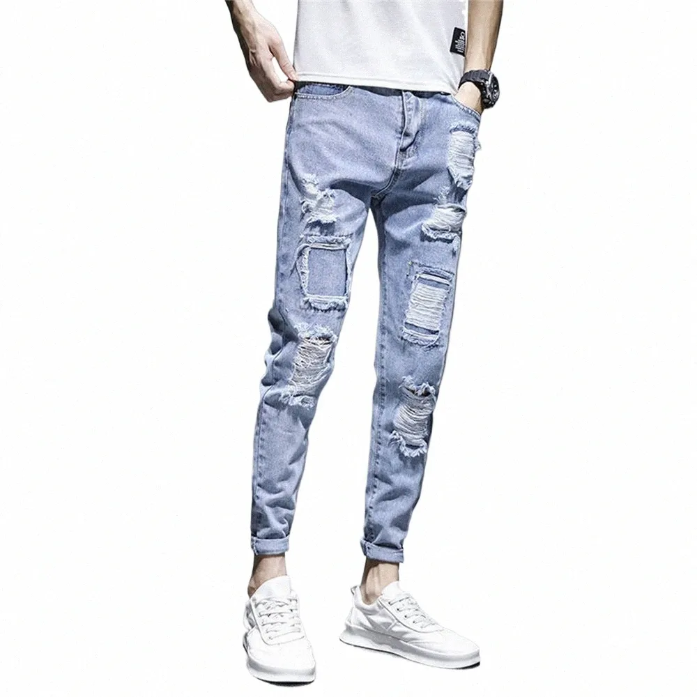 2022 Nieuwe Mannen Skinny Ripped Jeans Mannen Fi Casual Elastische Cott Slanke Denim Broek Mannelijke Merk Kleding Broek Mannen jeans 64E7 #