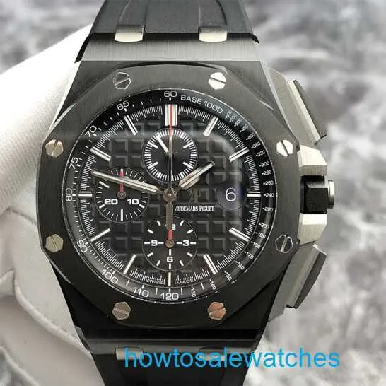 MENS AP WISTWATCH AIRBNB Royal Oak Offshore Series 26402CE Black Dial Materiał ceramiczny Czerwony igły Mechaniczny zegarek MENS AP Straż Transparent Bottom 44 mm