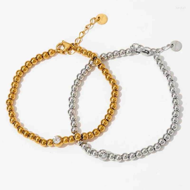 Strand INS – Bracelet boule de perles plaqué or 14K, en acier inoxydable, bijoux cadeau pour femmes, pierre brillante imperméable, vente en gros