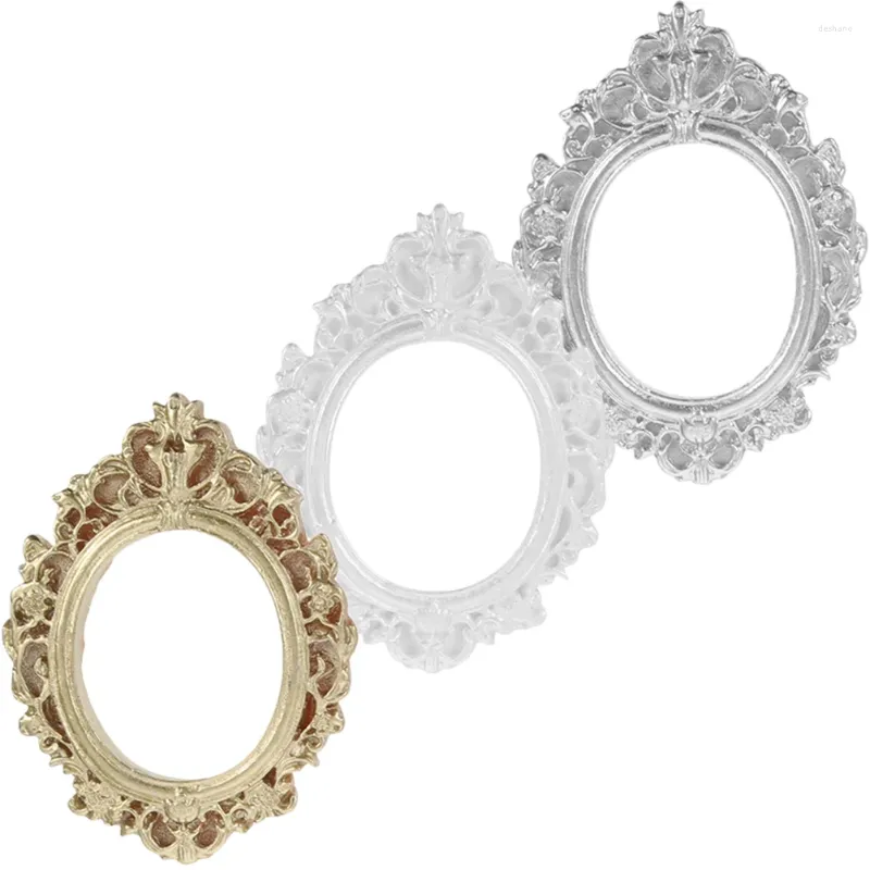 Frames 3 Pcs House Round Frame Resin Ornaments Picture Home Goods Decor Miniature