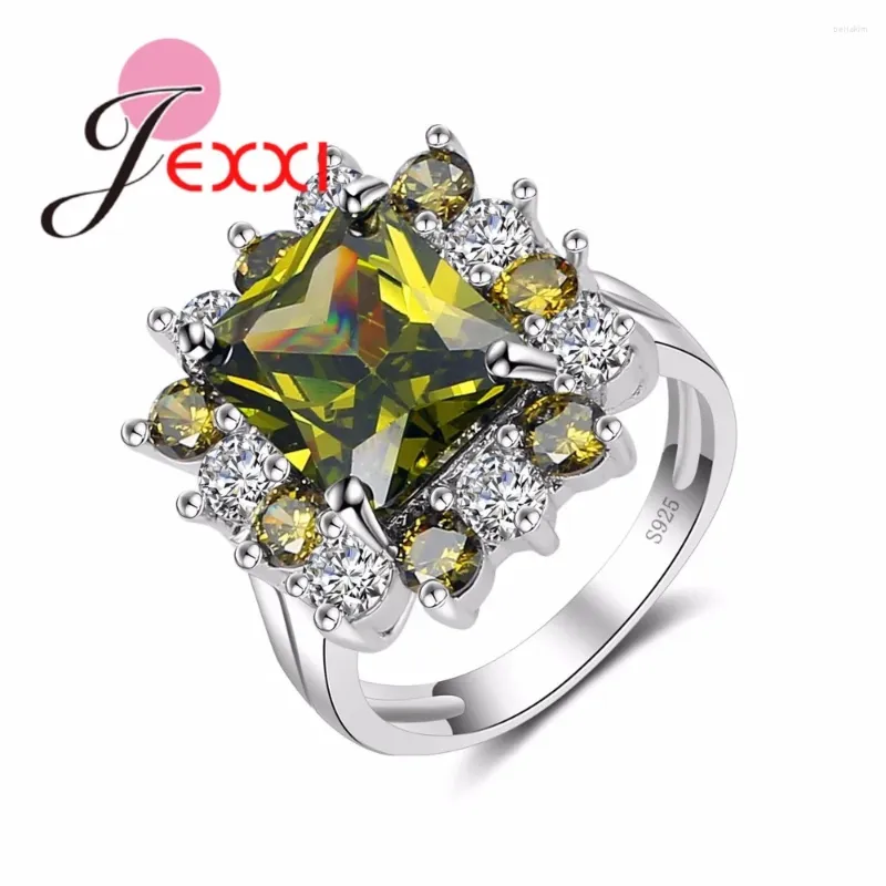 Bagues de cluster Femmes Dames Vintage Bague Carrée Jaune Clair Zircon Pierre De Mariage Pour Femme 925 Sterling Argent Aiguille Bijoux