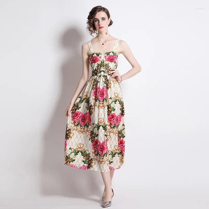 Casual Dresses WTIANYUW 2024 Fashion Runway Summer Dress Women's Spaghetti Strap Gorgeous Floral Print Long Vestidos