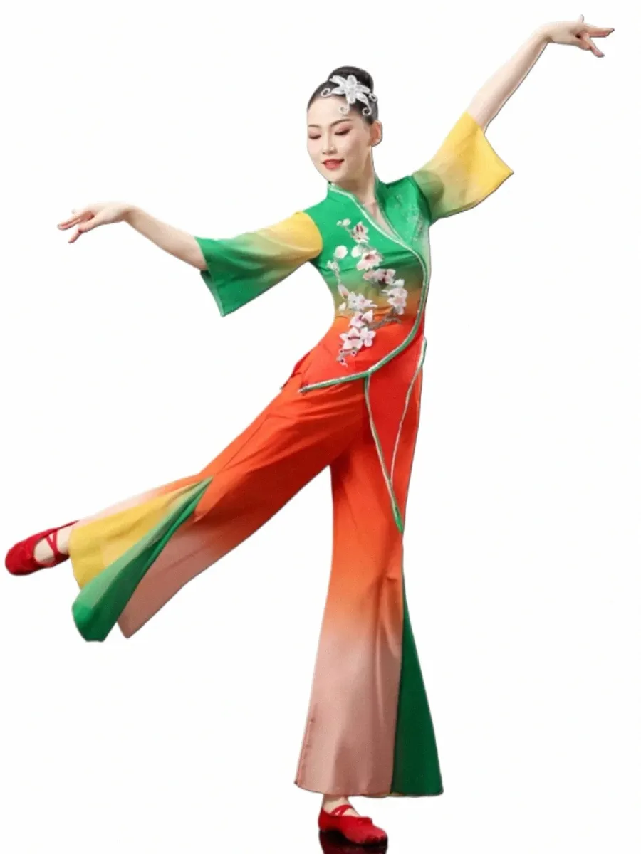 chinese Traditial Dance Costume Fairy Folk Dr Elegant Umbrella Natial Yangko Dance Suit Classical Fan Dance Stage g4fE#