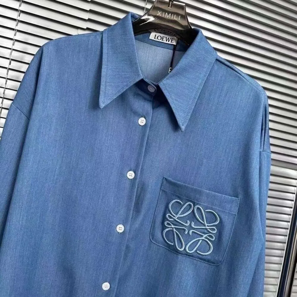 S Nieuw laag geborduurd tencel denim veelzijdig shirt