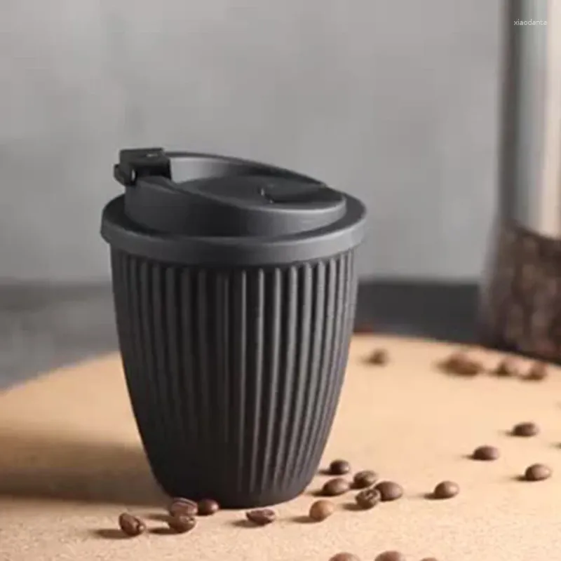 Mugs 280Ml Leak-Proof Insulated Coffee Grounds Degradable Cup Plastic Snap Lid Double Layer