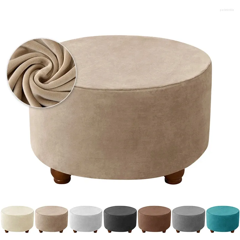 Stol täcker rund sammet ottoman elastisk all-inclusive pall stretch super mjuk fotstödslippor för vardagsrum sovrummet