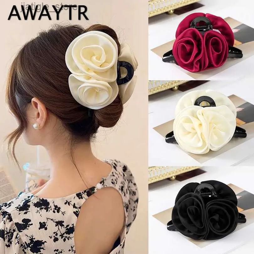 Fermagli per capelli AWAYTR New Double Rose Artigli per capelli Forcina Dolce Barrette Fiore Fermaglio per capelli Fascia per capelli Donna Ragazze Porta coda di cavallo Accessori per capelli Y240329