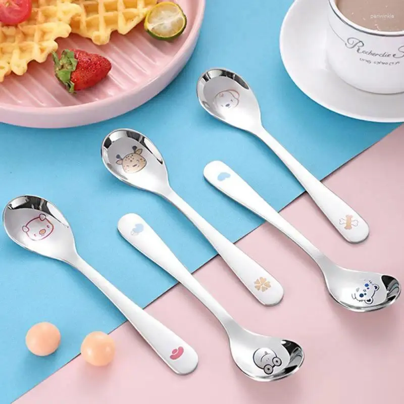 Spoons Baby Utensils Non-toxic Cute Cartoon Design Perfect For Self-feeding Easy To Grasp Durable Complementary Spoon