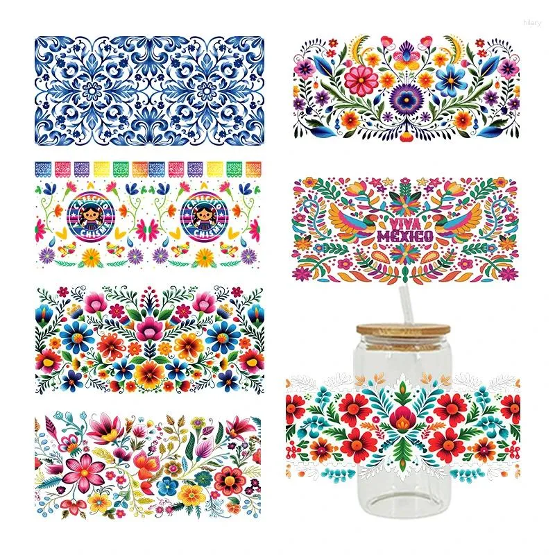 Window Stickers UV DTF Transfer Flower Theme for 16oz Libbey Glass Cup ...