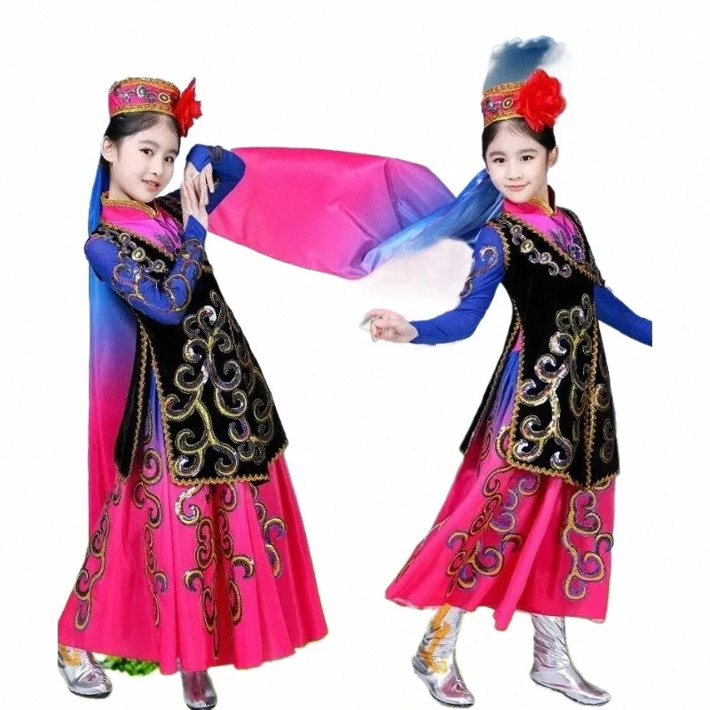 Kinesisk folkdansdräkt Stage Dr Xinjiang Dance Children's Dance Costumes Women Uygur Stage Costumes C3gr#