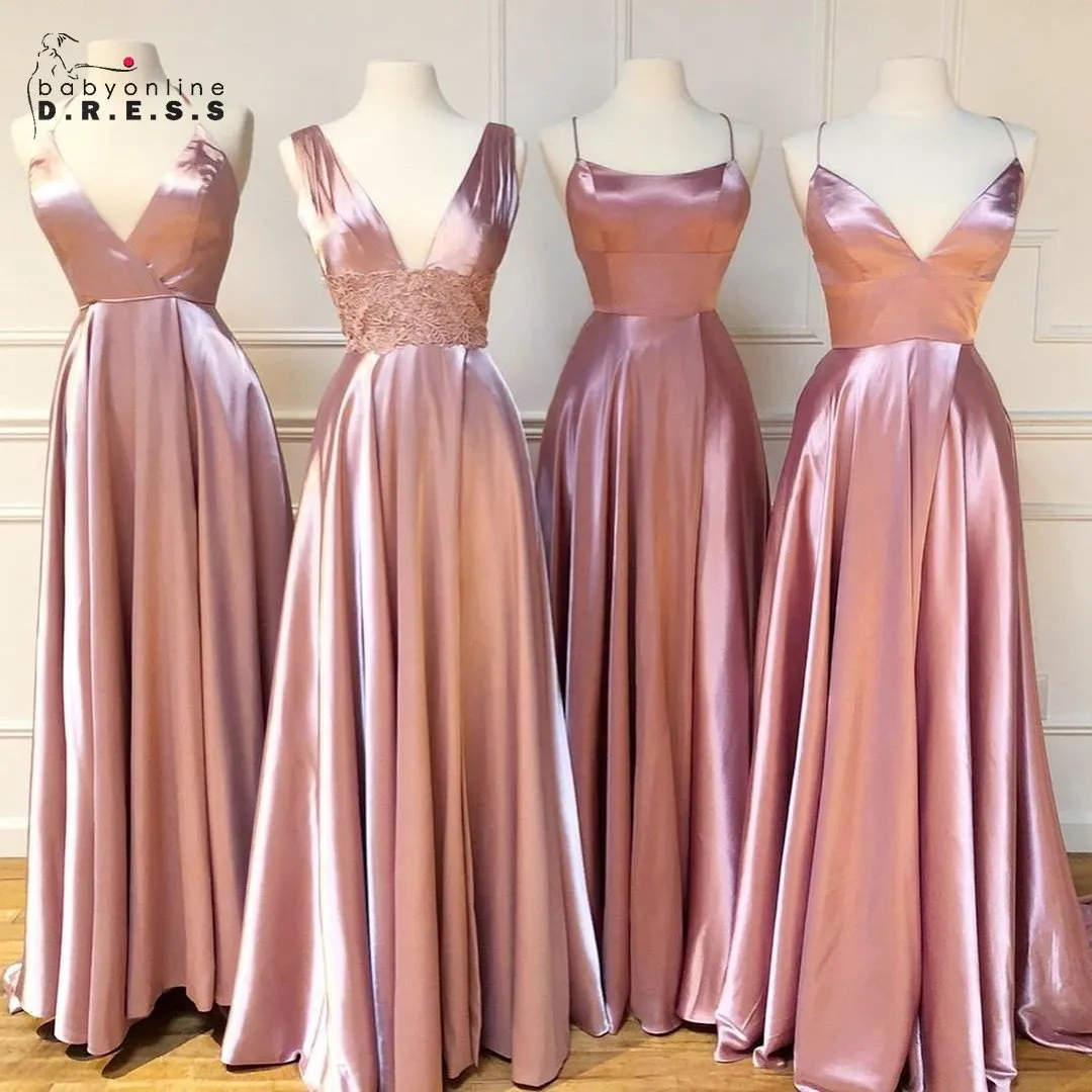 white a line mini dress with sleeves Rose Shiny Satin Spaghetti Strap Lace Up Back A-line Prom Dresses,CP02 –  clover sew main image 1