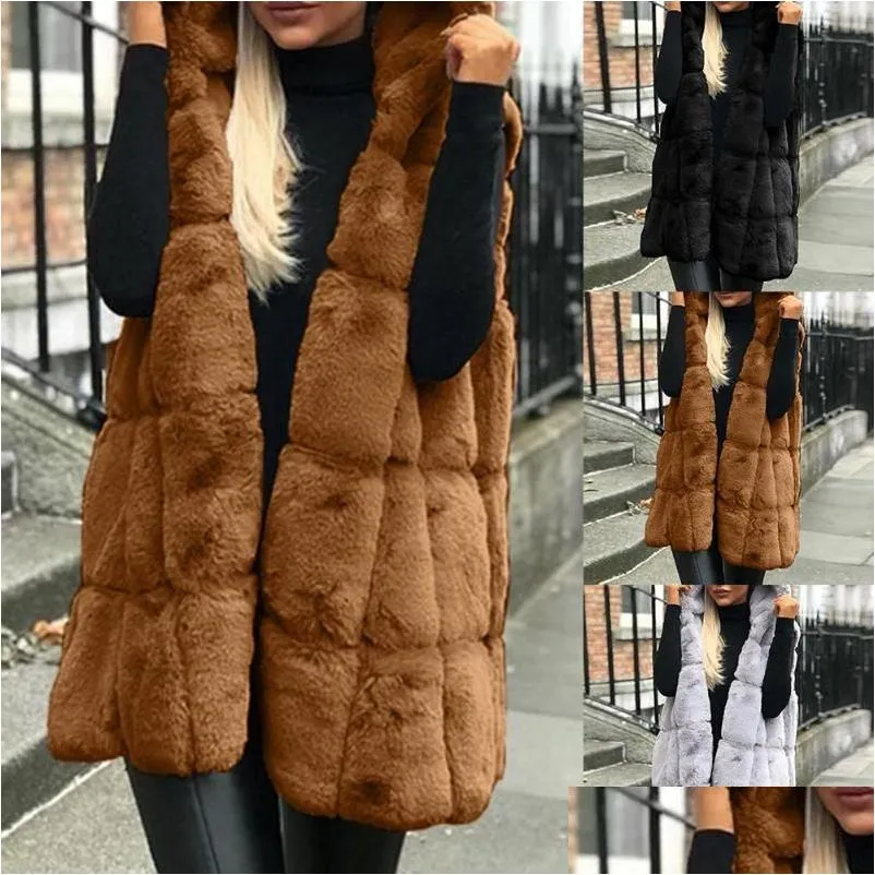 Kvinnors västar Autumn Winter Womens Hormes Vest Hoodie Warm Double Thicking Faux Pälsarbete Kvinnlig jacka Ytterkläder Drop Delivery AP Dhqky