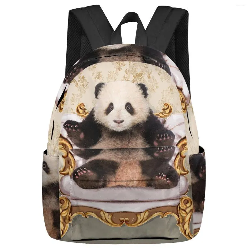 Zaino Panda seduto sul divano Zaini retrò da donna uomo Scuola impermeabile per studenti Borse per laptop per ragazze Ragazzi Mochilas