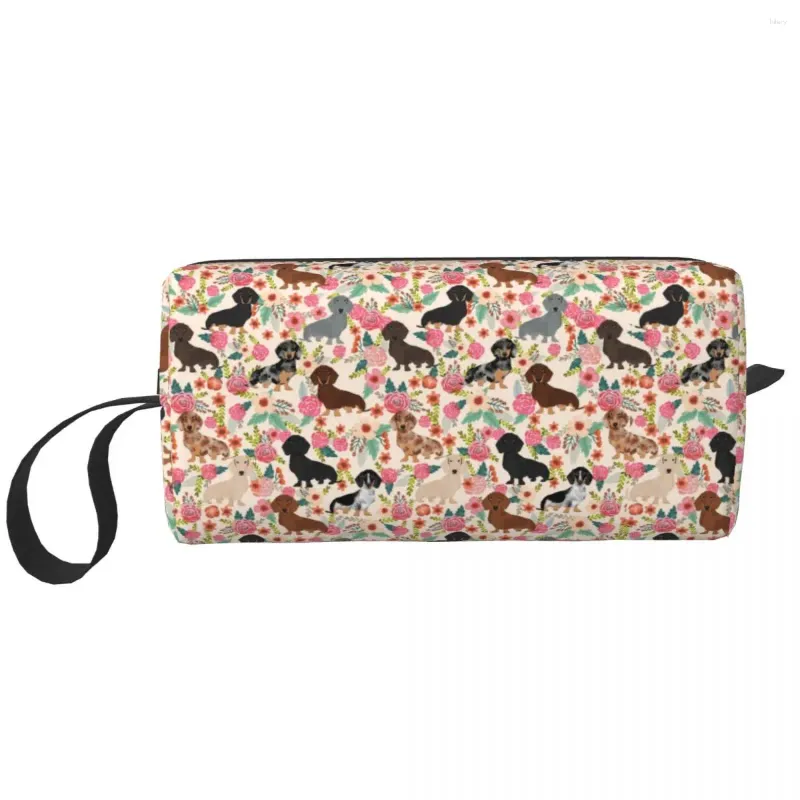 Storage Bags Dachshund Floral Dog Cosmetic Bag Fashion Large Capacity Sausage Wiener Badger Doxie Makeup Case Beauty Toiletry