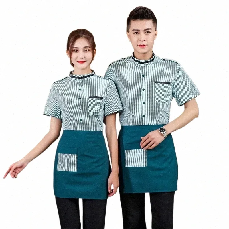 restaurant Hot Pot Fast Food Waiter's Workwear Short Sleeve Waiter Uniforms Summer Unisex Cooking Clothing Kitchen Chef Shirt V98E#