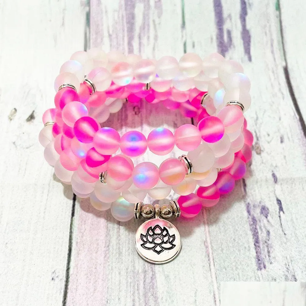 Beaded Sn1408 Matte Pink Mermaid Quartz 108 Mala Bracelet For Women High Quality Throat Chakra Nce Yoga Beads Jewelry Drop D Dhgarden Otsl1